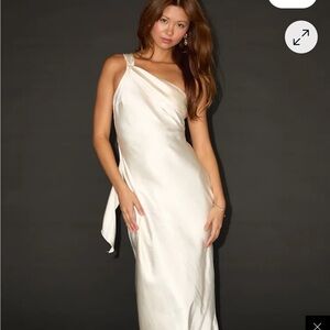 Lulu's Ivory One-Shoulder Satin Gown